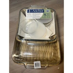 Anchor Hocking 8 Piece Glass Bakeware Set with Woven Baskets 3qt 8x8 Custard Cup